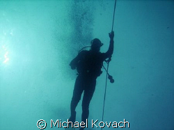 Diver descending the line to the Sea Emperor. by Michael Kovach 